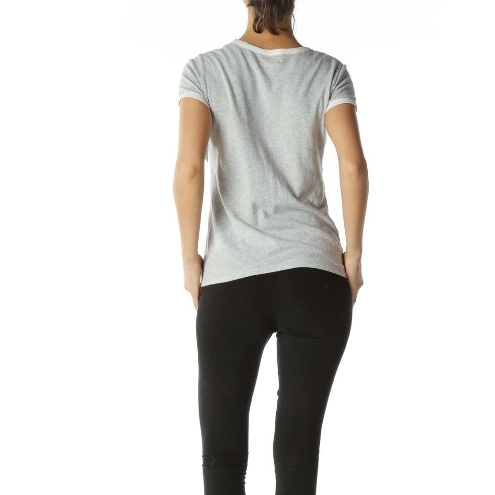 Madewell Gray Scoop-Neck Tee with White Neck and Sleeve Bands - Picture 3 of 4